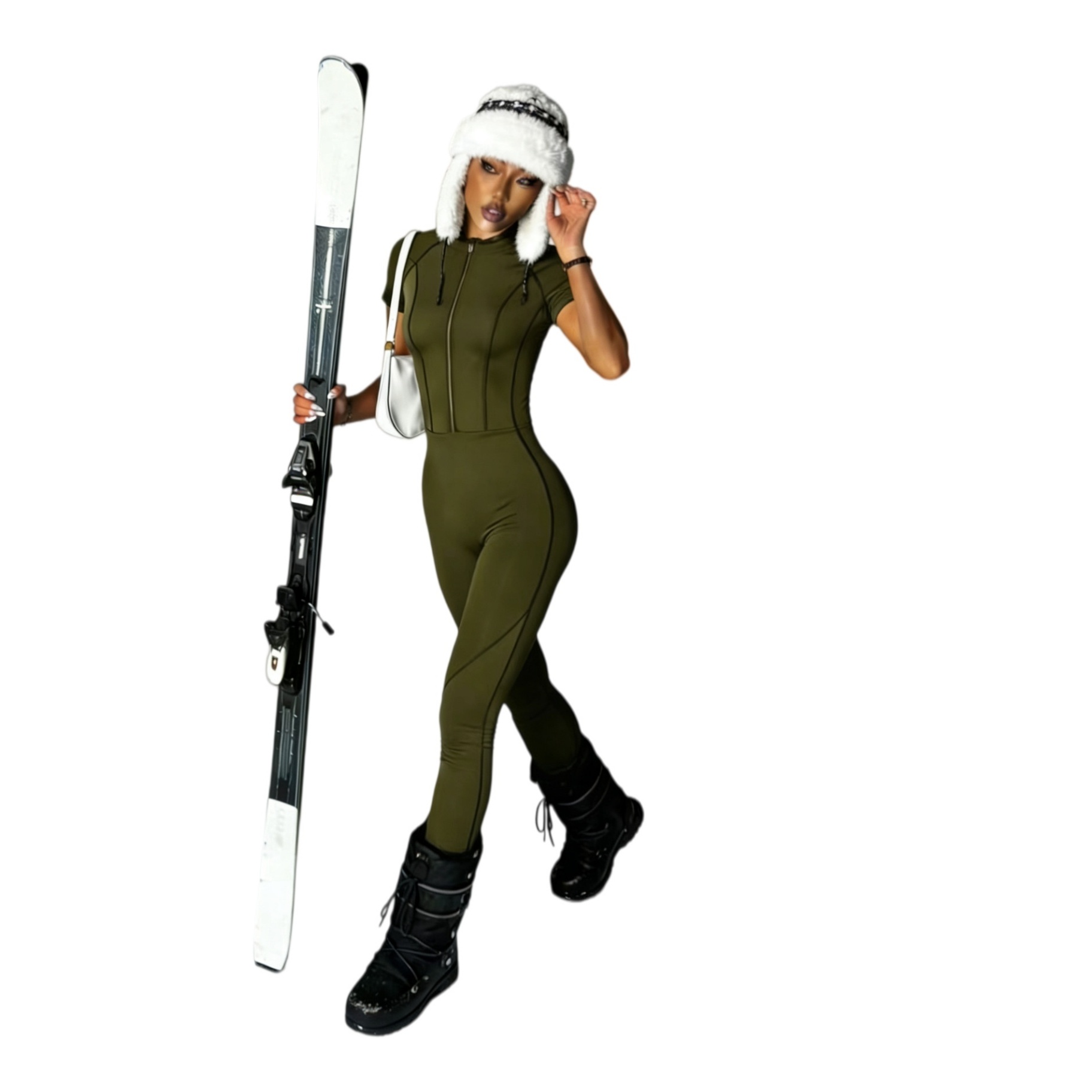 Womens Short Sleeve Zip-Up Fitted Full Length Jumpsuit Bodycon Workout Romper